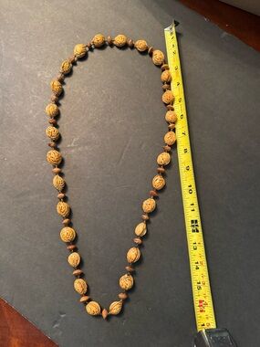 Vintage Natural Wood Bead Necklace - Brown